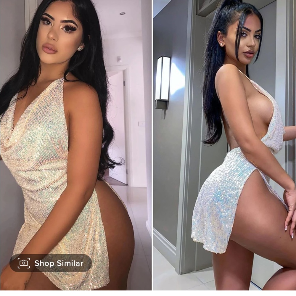 Sequin side split mini dress